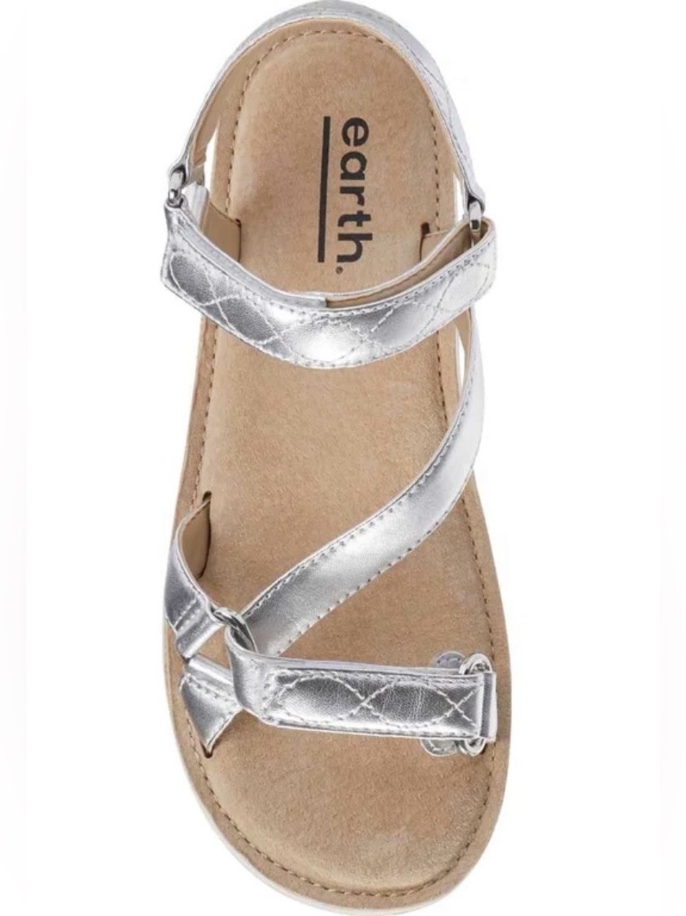 Earth Metallic Silver Crisscross Strap Comfort Sandals Size 11